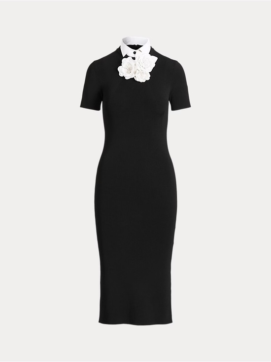 Ralph Lauren Purple Label Dresses & Skirts - Ralph Lauren Collection
Leather Floral Applique Collared Knit Midi Dress